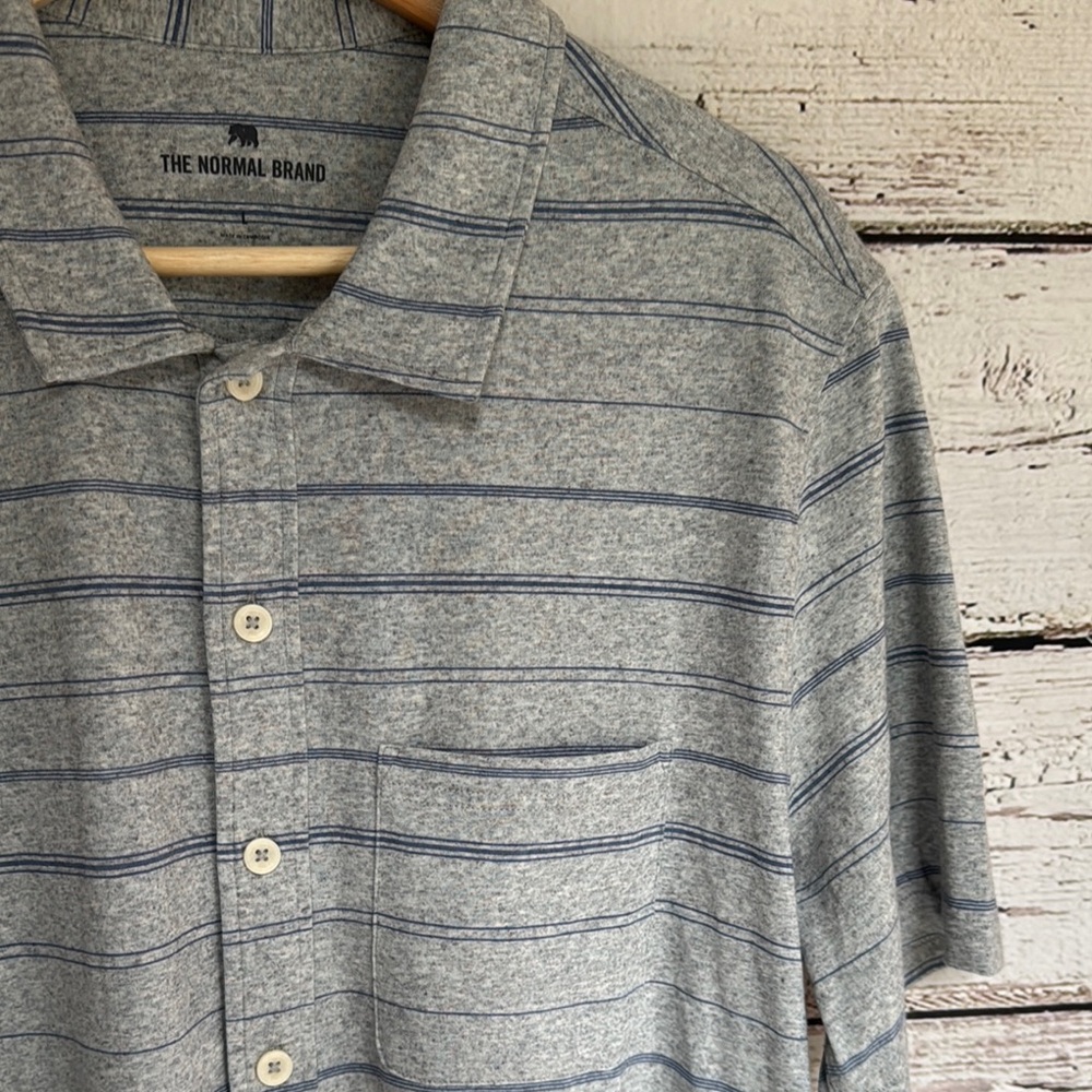 The Normal Brand Gray and Blue Casual Jersey Button Down Shirt, Size Large NWOT